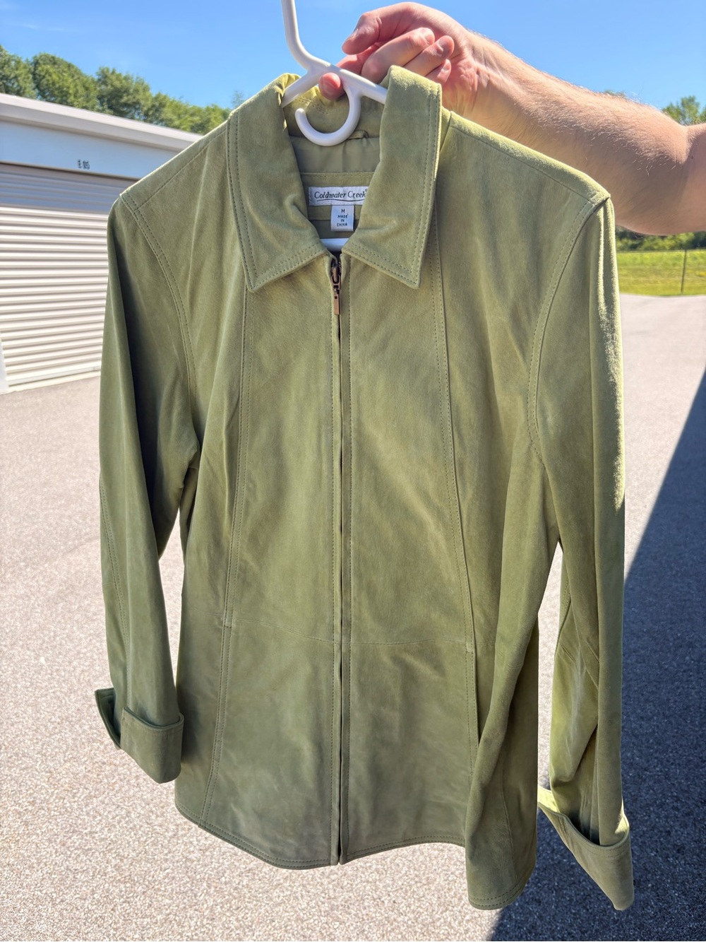 Coldwater Creek Light Olive Suede Zip Jacket